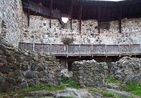In the castle's courtyard