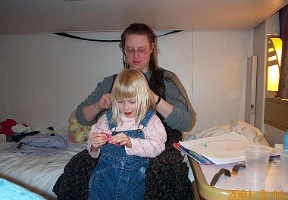 Amy and Johanna on a ship going from Helsinki to Stockholm