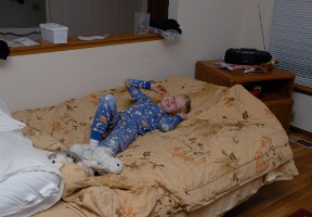 Tuomas getting ready for bed in Bellevue