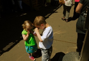 Elsa and Antti eating some snacks
