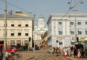 Helsinki Cathedral peeking behind buildings