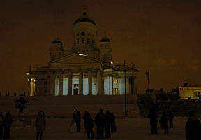 The Helsinki Cathedral on the evening of Epiphany (January 6th), at the start of a light show that involved the church as well as several other buildings around it.