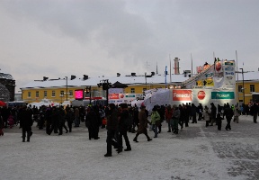 Small ski jump at Narinkkatori in downtown Helsinki