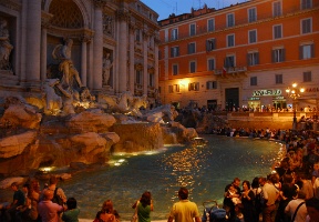 Visiting the Trevi fountain after dinner for some gelato