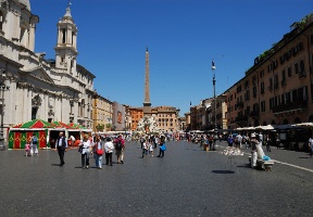 The Piazza Navona with the church of Sant'Agnese in Agone on the left and the Egyptian obelisk in the center
