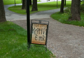 The cafe outside the exhibit advertised a cup of coffee for 6 marks (the old Finnish currency which hasn't been in use for a decade)