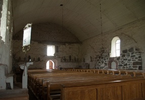 Looking towards the entrance from the side of the altar. Regular services have not been held in the church since 1913, and it is now used only occasionally during summer time for special events.