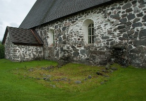 The foundation of the 13th century chapel on the west side of the church.