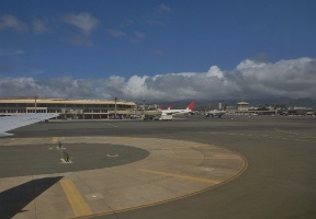 Taxiing to our gate at Honolulu International