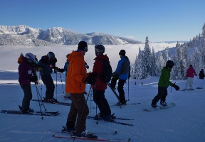 Getting ready to ski/snowboard down.