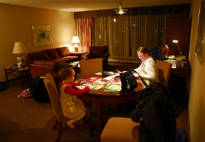 In our hotel room after arriving in Vancouver