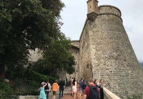 Walking up the stairs to the Prince's Palace on our way to the aquarium