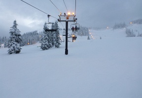 Early January skiing/snowboarding: going up the central express
