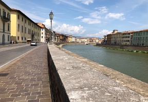 After an hour train ride from Florence to Pisa, we walked to the leaning tower. On the way we crossed the Arno river.